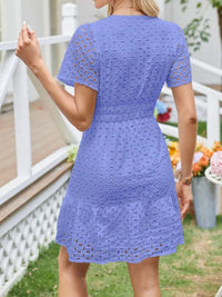 Eyelet Notched Short Sleeve Dress