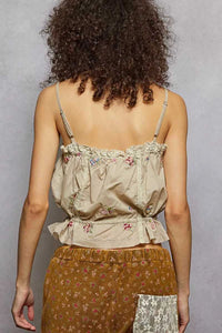 POL Button Down Floral Embroidered Cropped Cami with Lace Detail 100100983311382 51 Affordable Fashion Under $100 Jerry's Apparel 