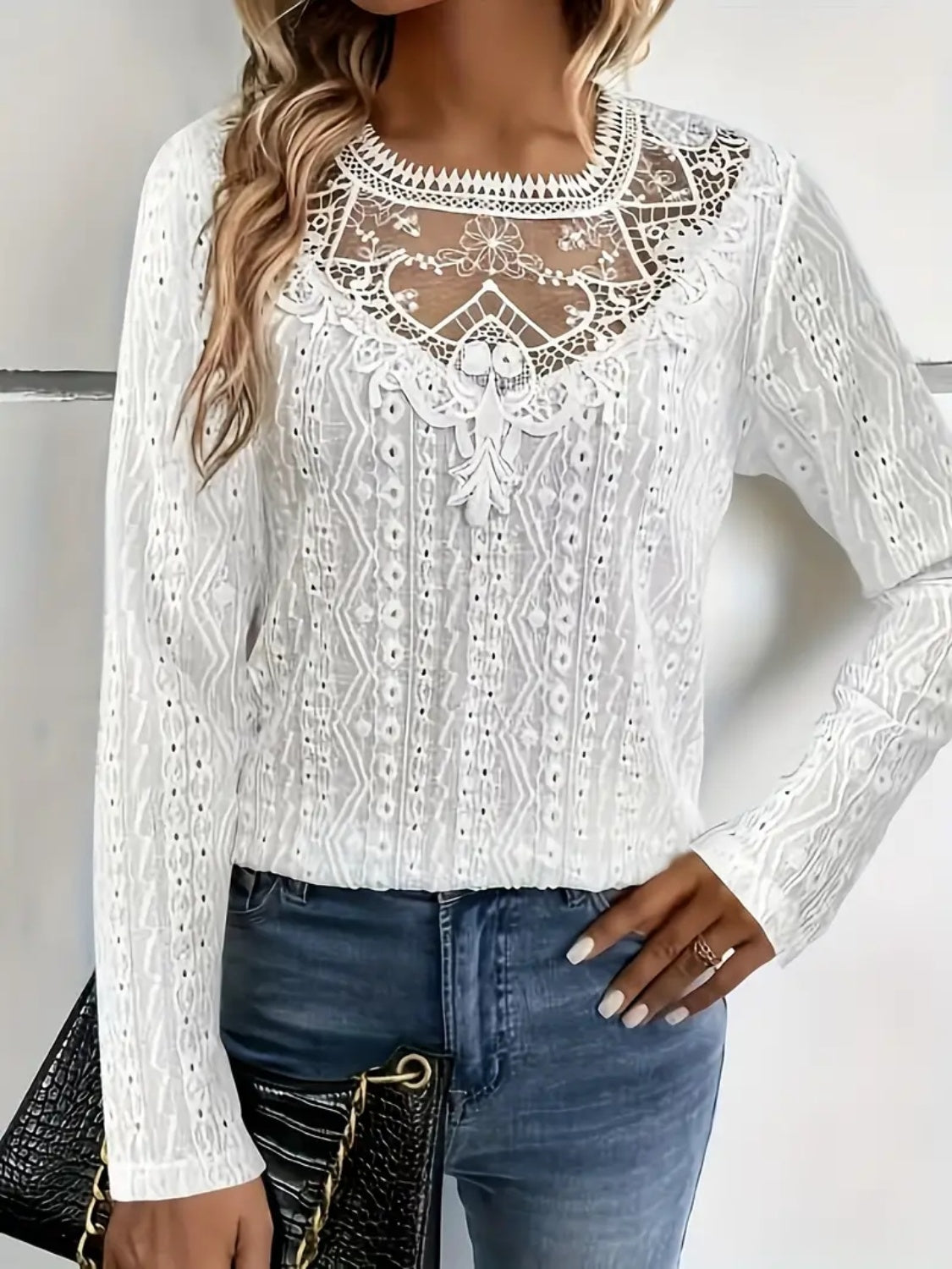 Lace Eyelet Long Sleeve Top