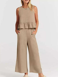 Full Size Ruffled Hem Sleeveless Top and Wide-Leg Pants Set Plus Size 100100048319818 31 Affordable Fashion Under $100 Jerry's Apparel 