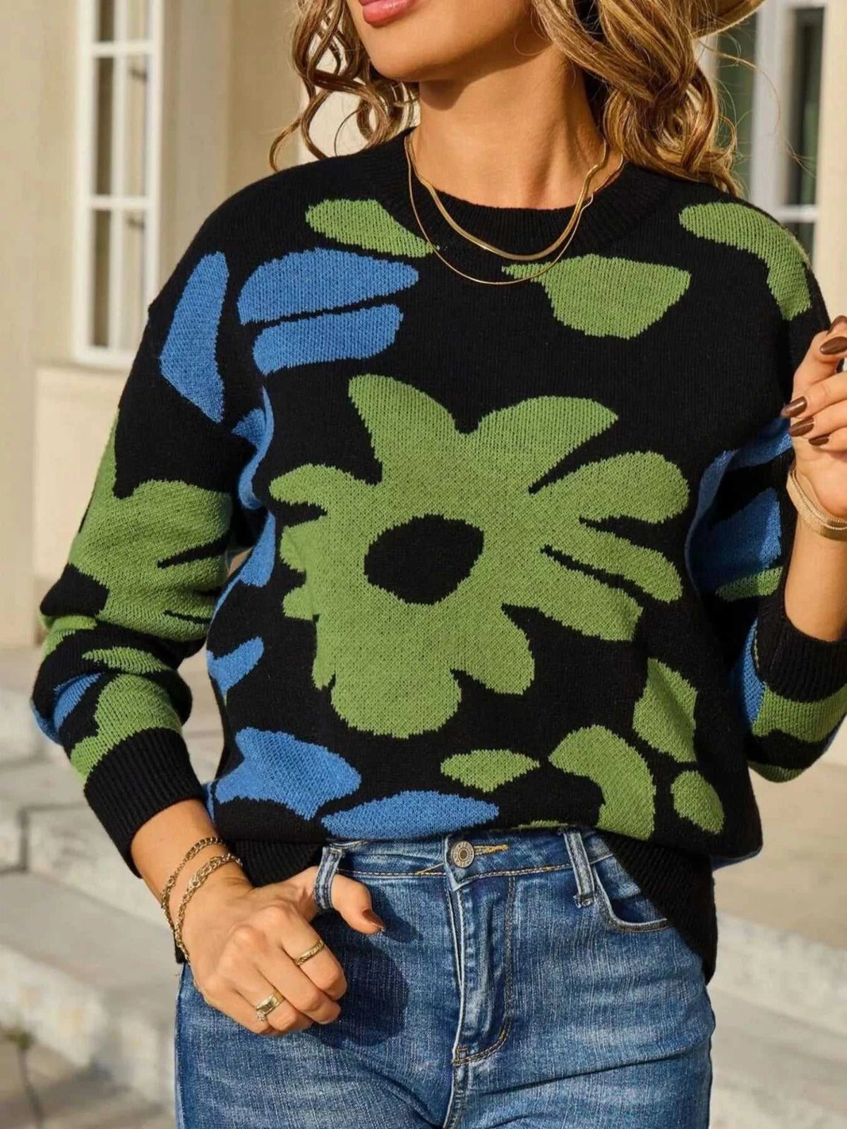 Floral Crew Neck Long Sleeve Sweater 100100117125367 47 Affordable Fashion Under $100 Jerry's Apparel 