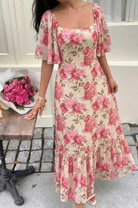 Floral Print Ruffle Hem Flutter Sleeve Dress 100100269352195 36 Affordable Fashion Under $100 Jerry's Apparel 