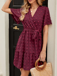 Swiss Dot Flutter Sleeve Wrap Dress