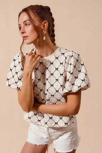 SO ME Bow Texture Woven Bubble Sleeve Top 100100611111697 44 Affordable Fashion Under $100 Jerry's Apparel 