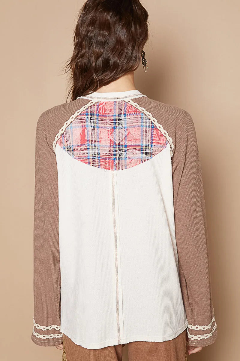 POL Plaid Number 06 Raglan Sleeve T-Shirt