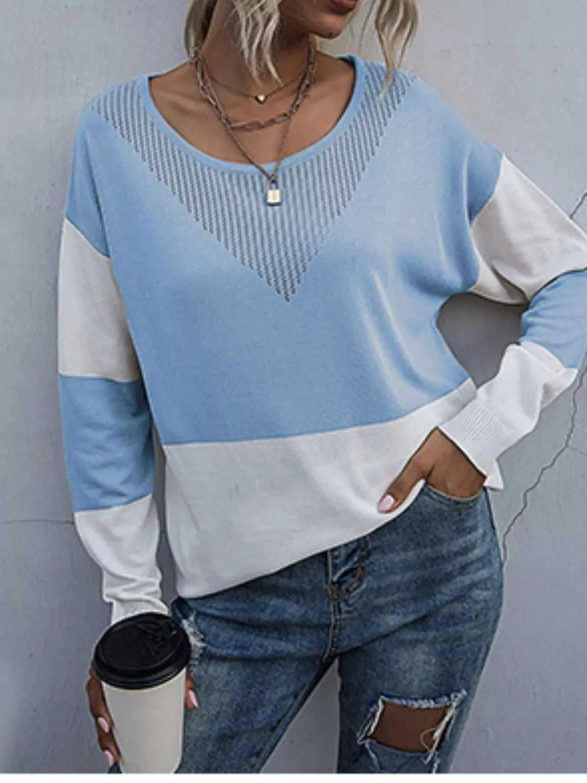 Color Block Round Neck Sweater 100100976966753 26 Affordable Fashion Under $100 Jerry's Apparel 