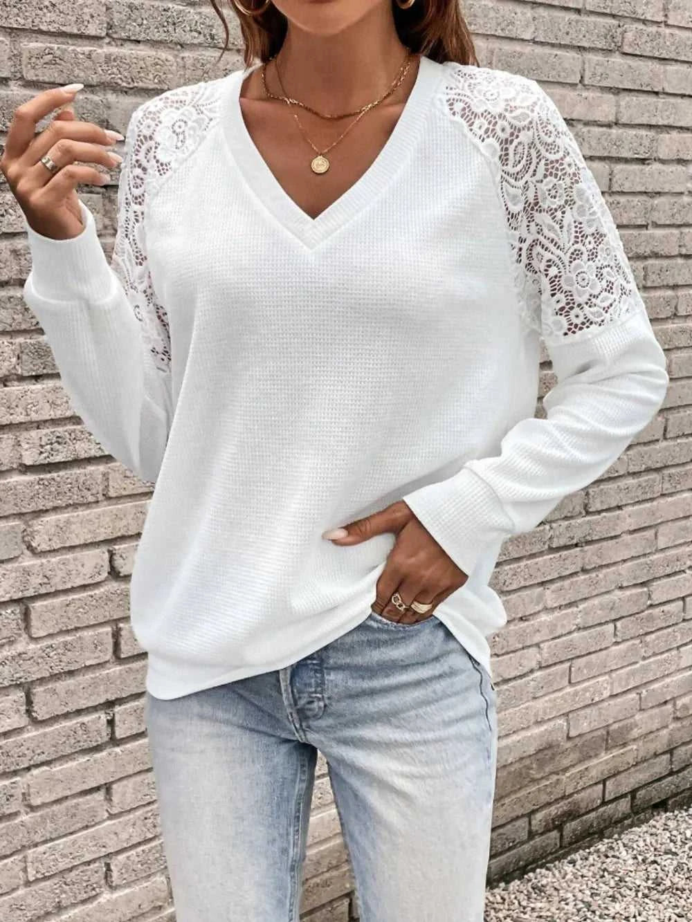Lace Detail V-Neck Long Sleeve Top 100100169274318 28 Affordable Fashion Under $100 Jerry's Apparel 