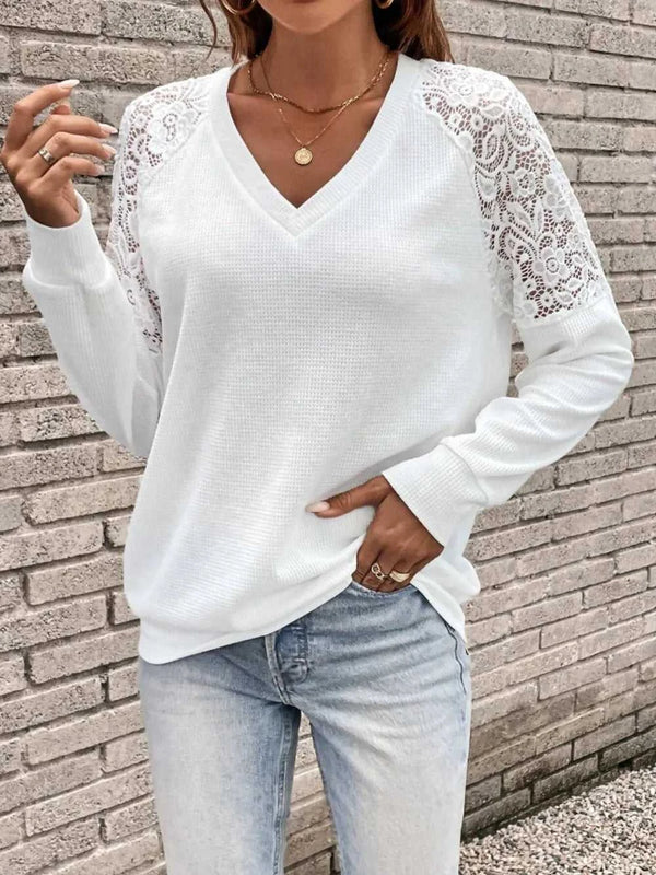 Lace Detail V-Neck Long Sleeve Top 100100169274318 28 Affordable Fashion Under $100 Jerry's Apparel 