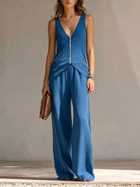 Full Size Zipper Front Tank and Wide-Leg Pants Set Plus Size 101001865169610 58 Women's Pants Set Gifts for Her Jerry's Apparel 