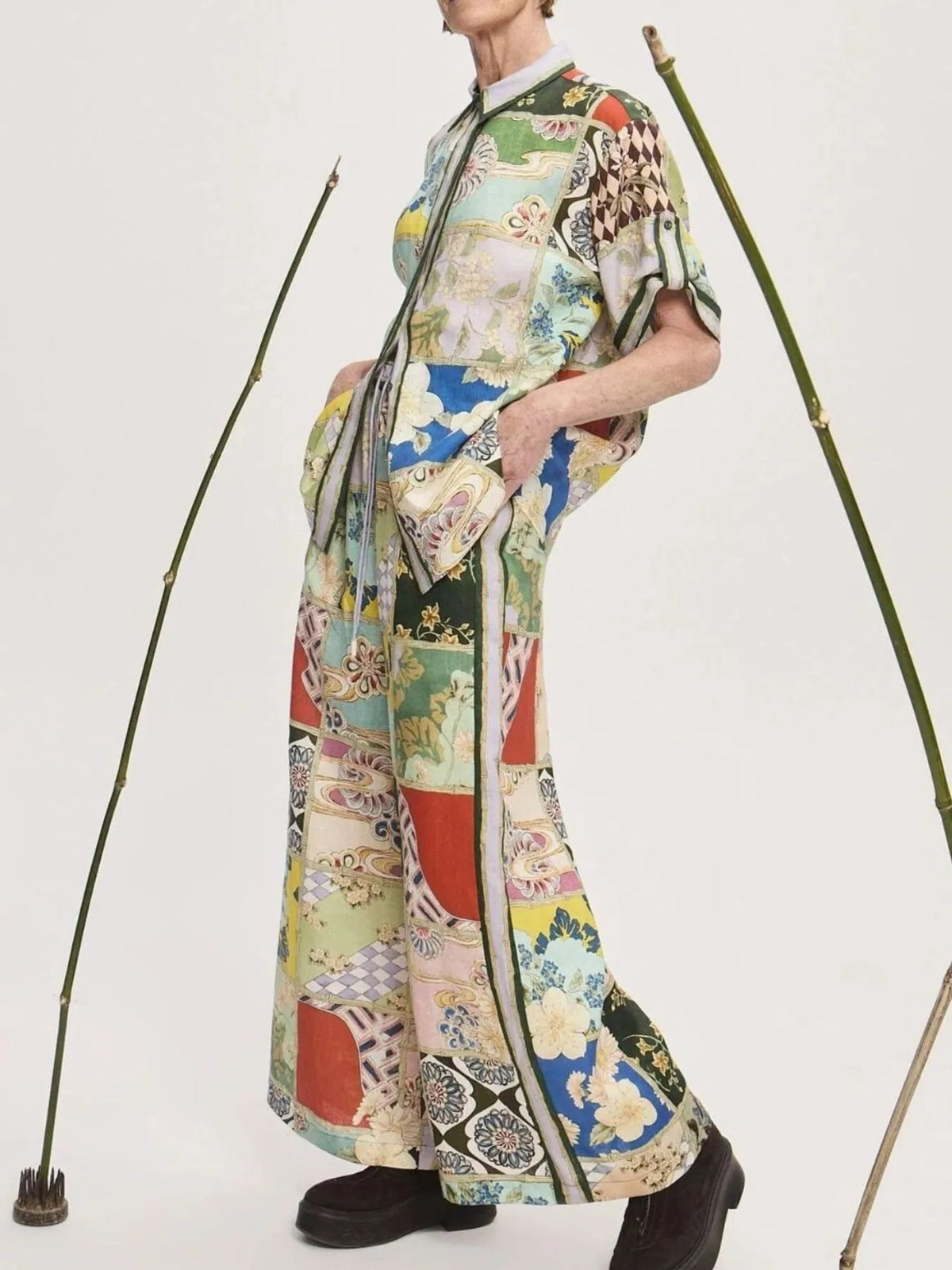 Printed Button Up Shirt and Pants Set