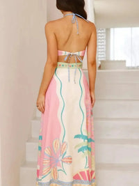 Halter Neck Tropical Print Maxi Dress