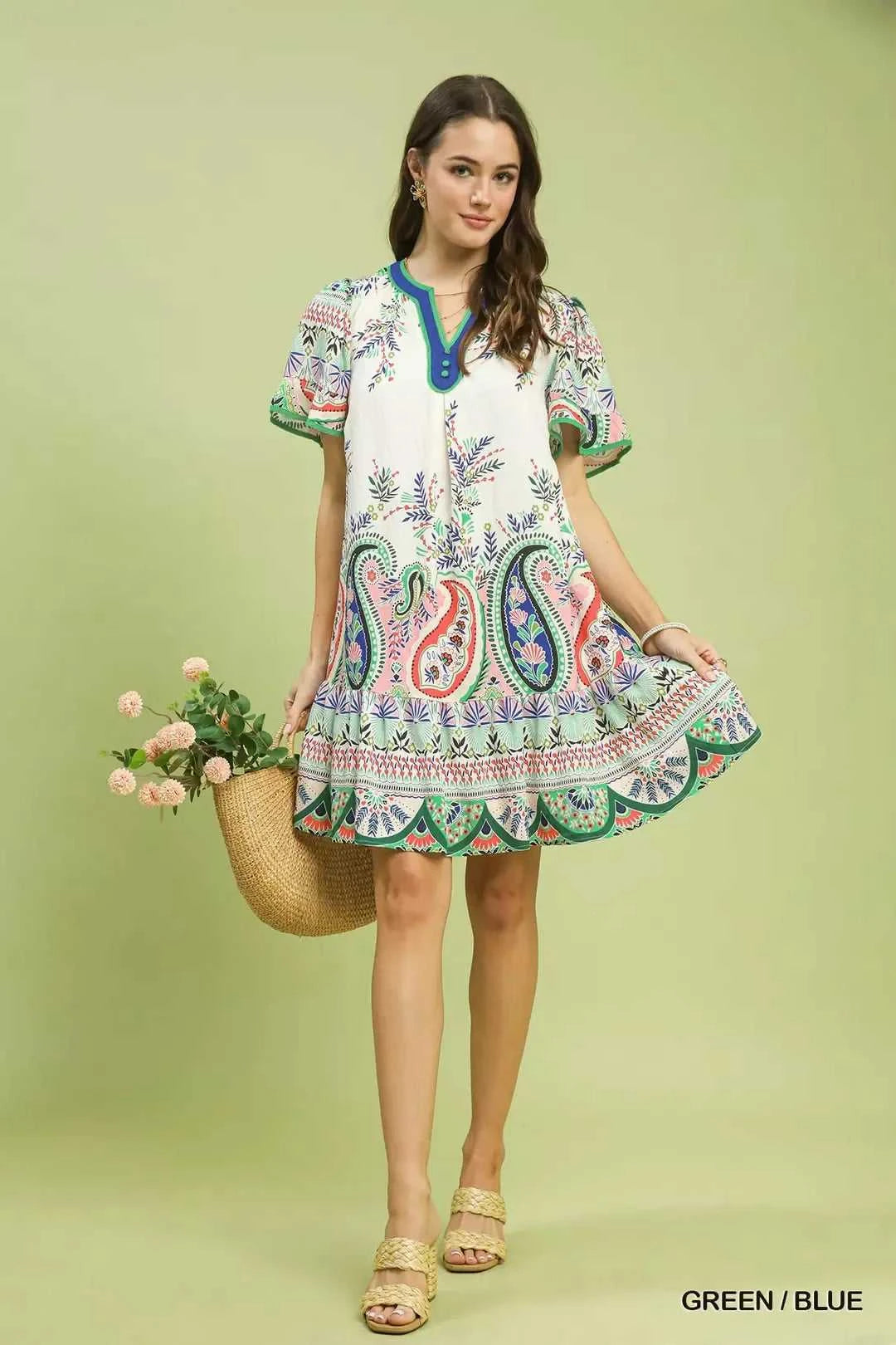 Umgee Paisley Flutter Sleeve Mini Dress 100100217051055 57 Affordable Fashion Under $100 Jerry's Apparel 