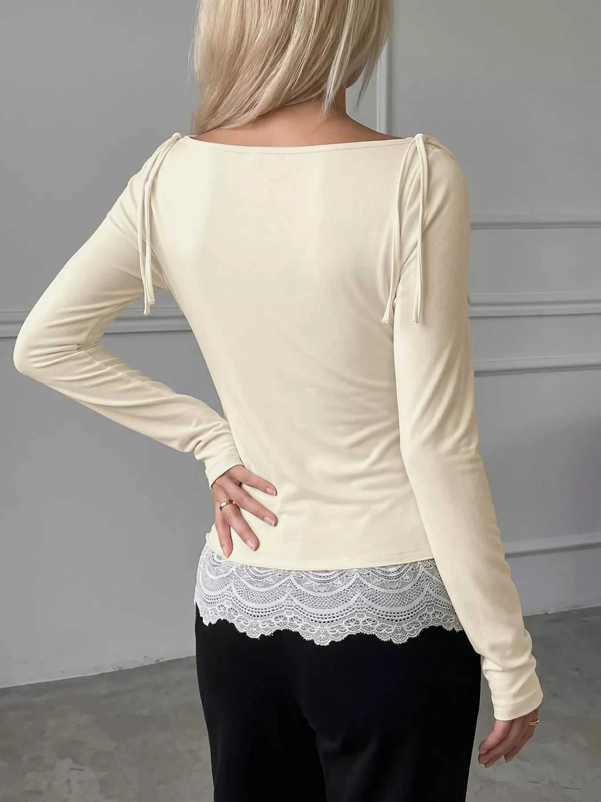 Lace Trim Long Sleeve T-Shirt 100100829031405 28 Affordable Fashion Under $100 Jerry's Apparel 
