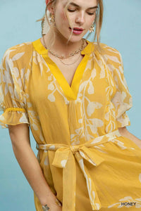 Umgee Floral Print Tie Waist Midi Dress with Side Pockets 100100801821405 66 Affordable Fashion Under $100 Jerry's Apparel 