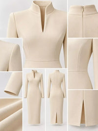 Full Size Stand-Collar Long-Sleeve Midi Dress Plus Size 101001432460062 48 Affordable Fashion Under $100 Jerry's Apparel 