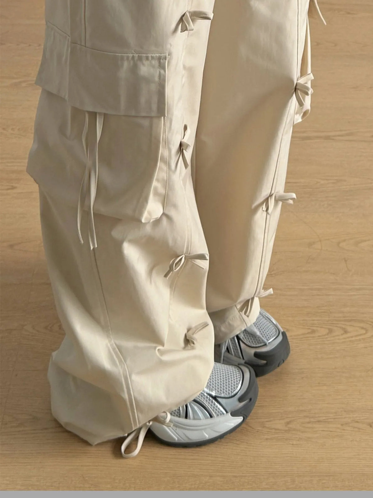 Cargo Wide Leg Pants with Bow Tie Details