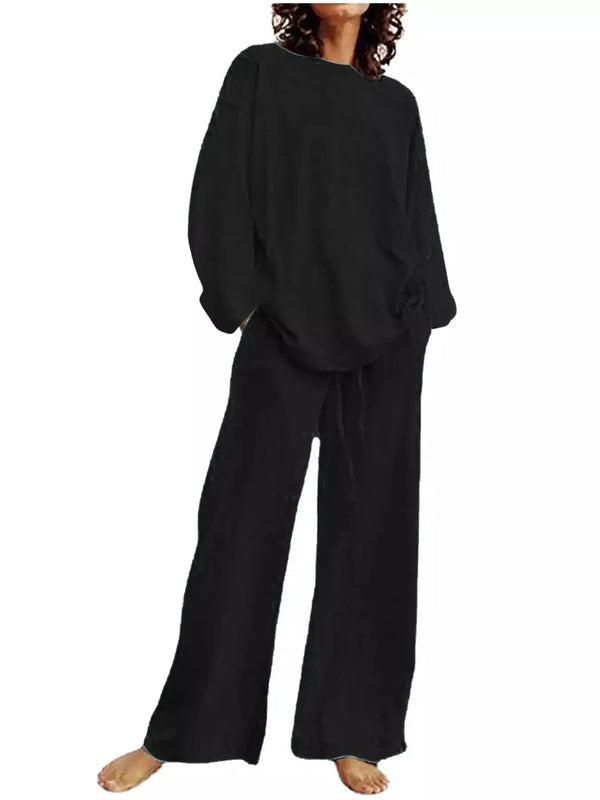 Full Size Round Neck Top and Drawstring Wide-Leg Pants Set Plus Size 101001726920137 48 Gifts for Her Jerry's Apparel 