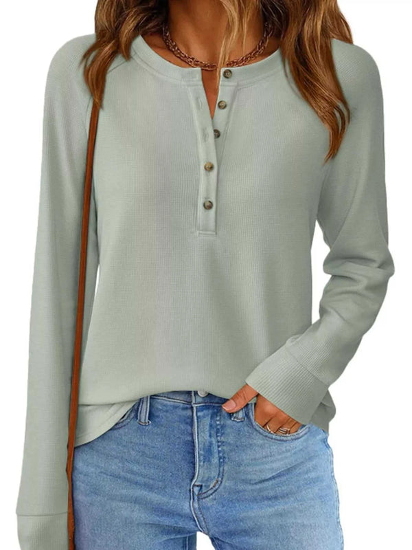 Waffle Knit Henley Long Sleeve T-Shirt 101001290624131 47 Affordable Fashion Under $100 Jerry's Apparel 