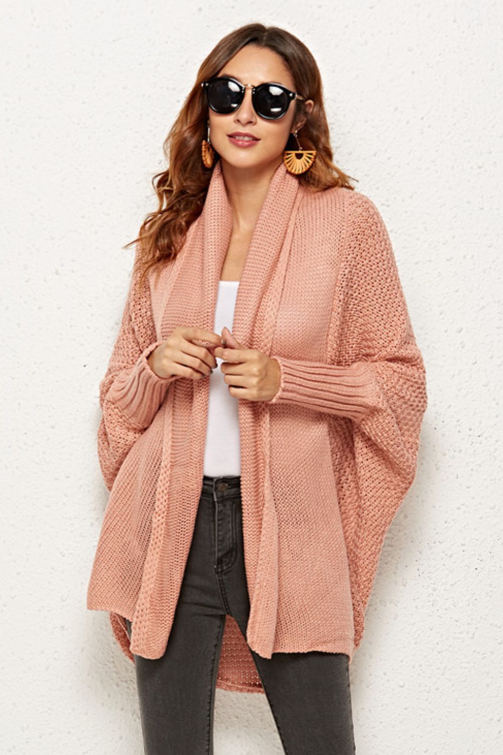 Angel Wings Open Front Dolman Sleeve Longline Cardigan