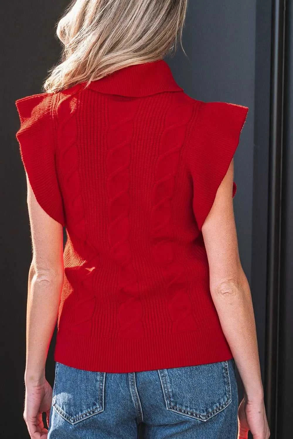 Cable Knit Turtleneck Ruffled Short Sleeve Sweater 101002004961931 44 Affordable Fashion Under $100 Jerry's Apparel 