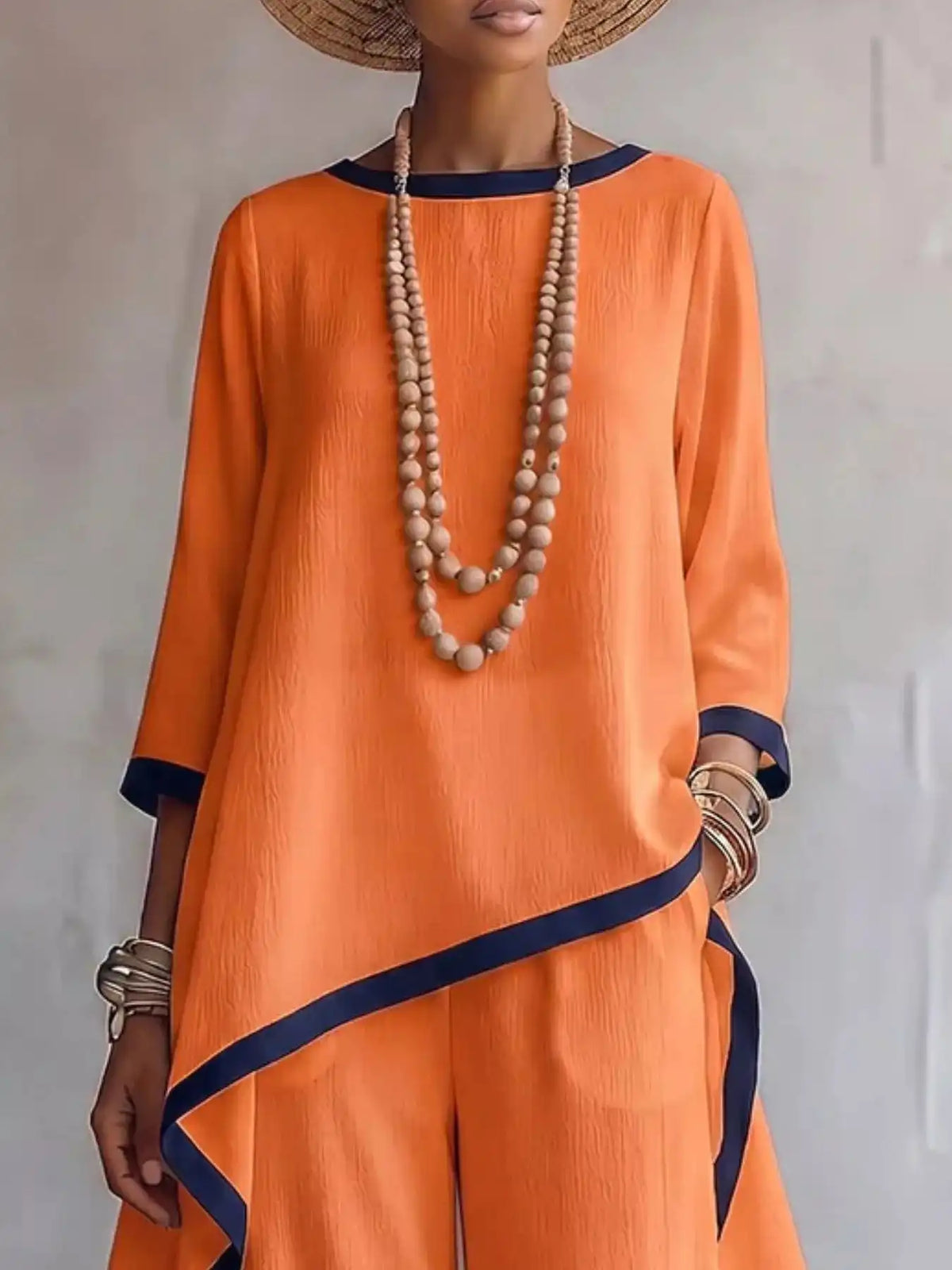Full Size Contrast Trim High-Low Top and Pants Set Plus Size 101001695377847 67 Women's Pants Set Gifts for Her Jerry's Apparel 