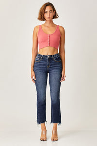 Full Size Frayed Hem Cropped Straight Jeans