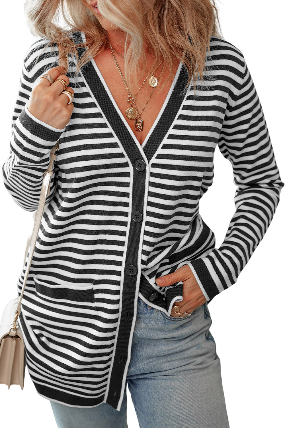 Striped Long Sleeve Open Front Cardigan