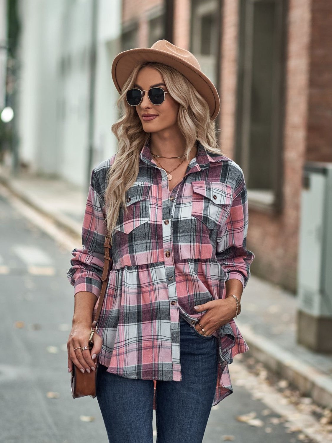 Plaid Button Up Dropped Shoulder Shirt