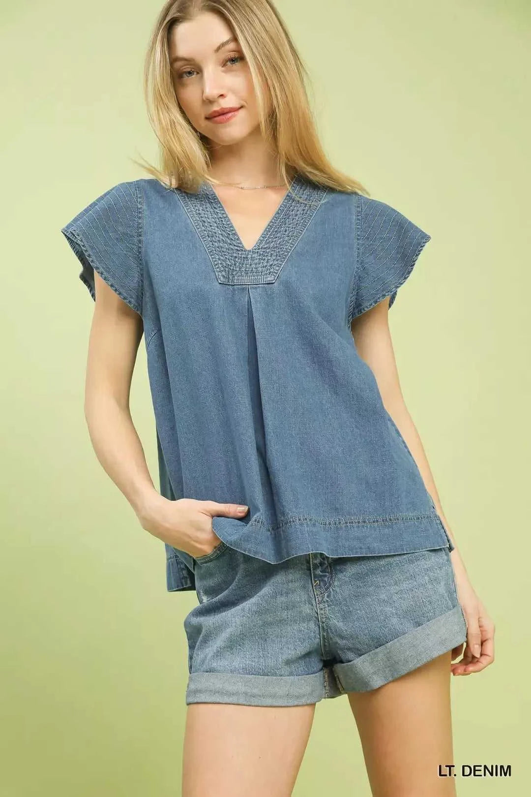 Umgee Cap Sleeve Denim Top 100100529531898 57 Affordable Fashion Under $100 Jerry's Apparel 