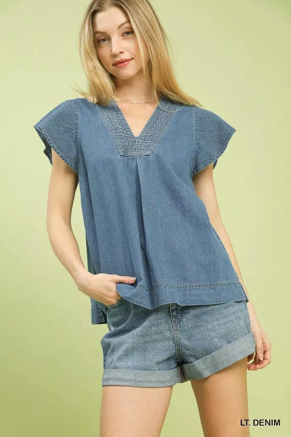 Umgee Cap Sleeve Denim Top 100100529531898 57 Affordable Fashion Under $100 Jerry's Apparel 