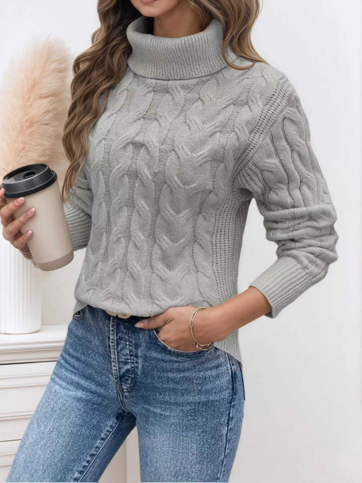 Cable Knit Turtleneck Long Sleeve Sweater 100100174532282 38 Affordable Fashion Under $100 Jerry's Apparel 