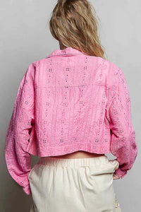 POL Eyelet Textured Cotton Cropped Button-Front Jacket 100100702861322 66 Affordable Fashion Under $100 Jerry's Apparel 