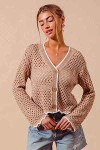 SO ME Open Knit Light Weight Sweater Cardigan With Contrast Wavy Scallop Edge 100100641861665 41 Affordable Fashion Under $100 Jerry's Apparel 