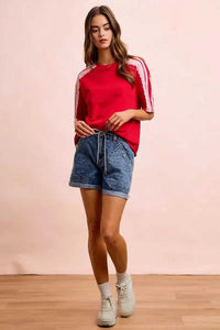 BiBi French Terry Side Lace Detail Short Sleeves Top 100100237661933 42 Affordable Fashion Under $100 Jerry's Apparel 