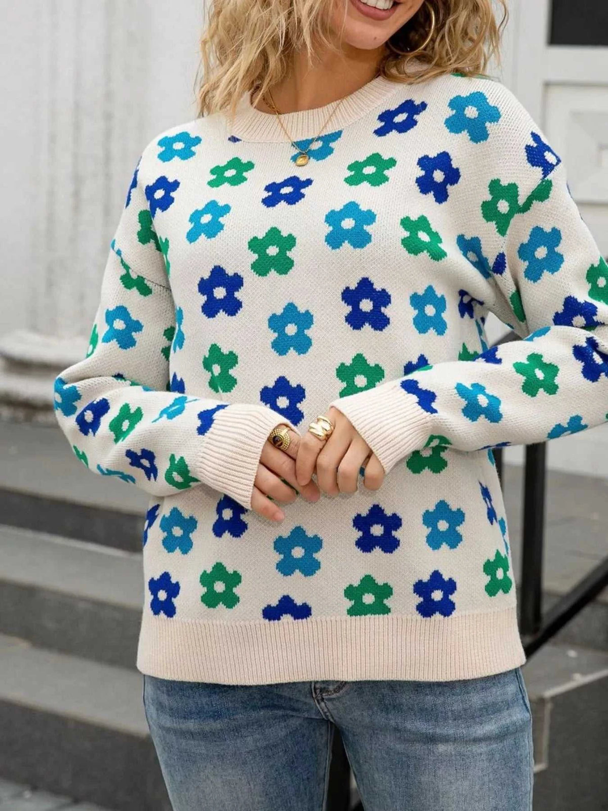 Floral Crew Neck Sweater 100100205302483 49 Gifts for Her Jerry's Apparel 