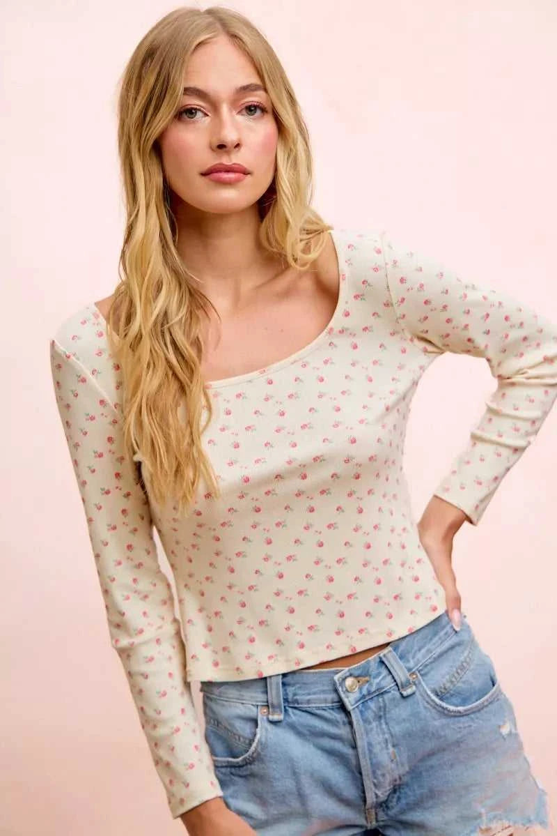 BiBi Floral Printed Spandex Jersey Long Sleeve Top 100100755501881 38 Affordable Fashion Under $100 Jerry's Apparel 