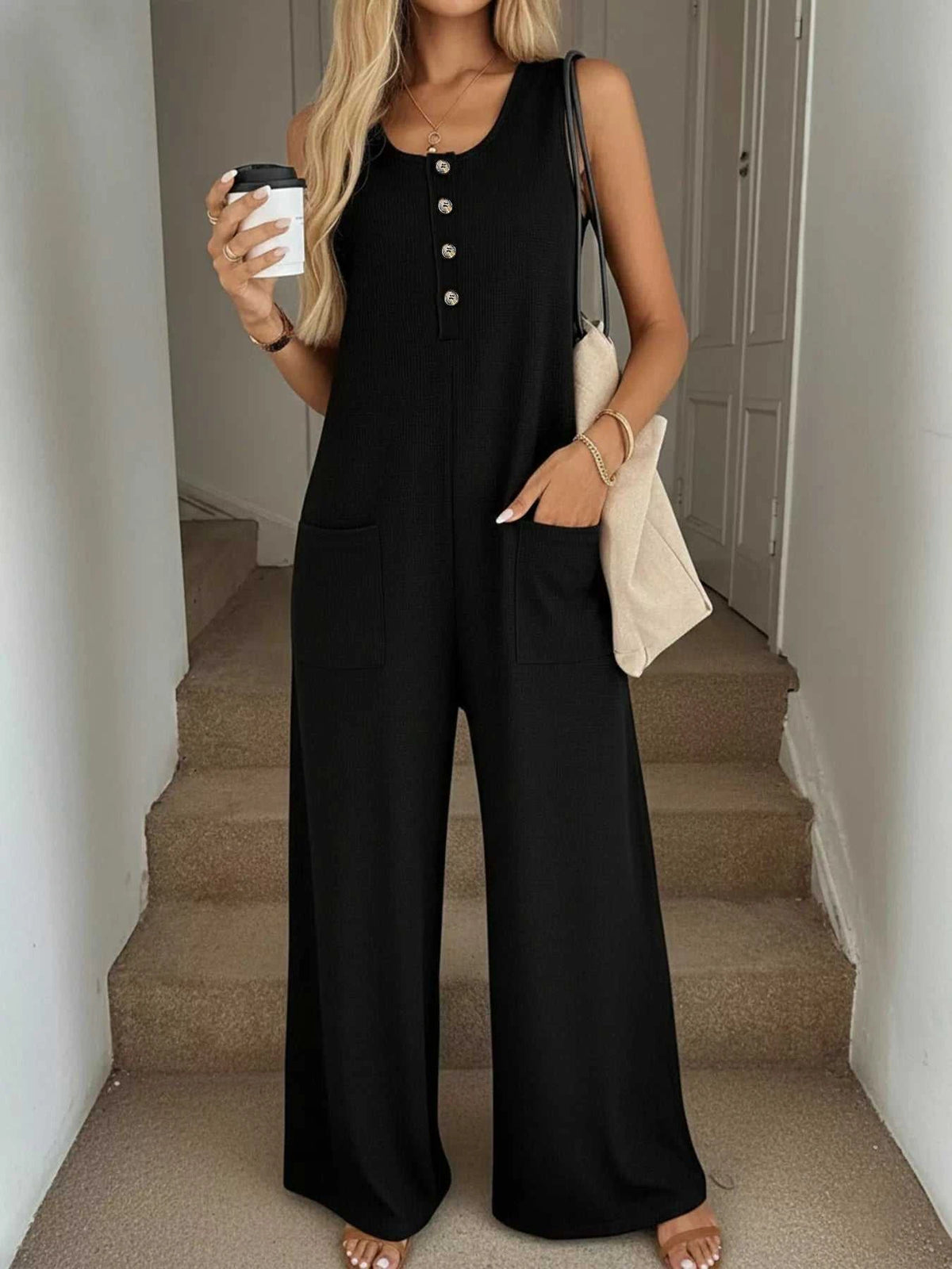 Sleeveless Button-Front Wide Leg Jumpsuit 100100287718531 36 Affordable Fashion Under $100 Jerry's Apparel 
