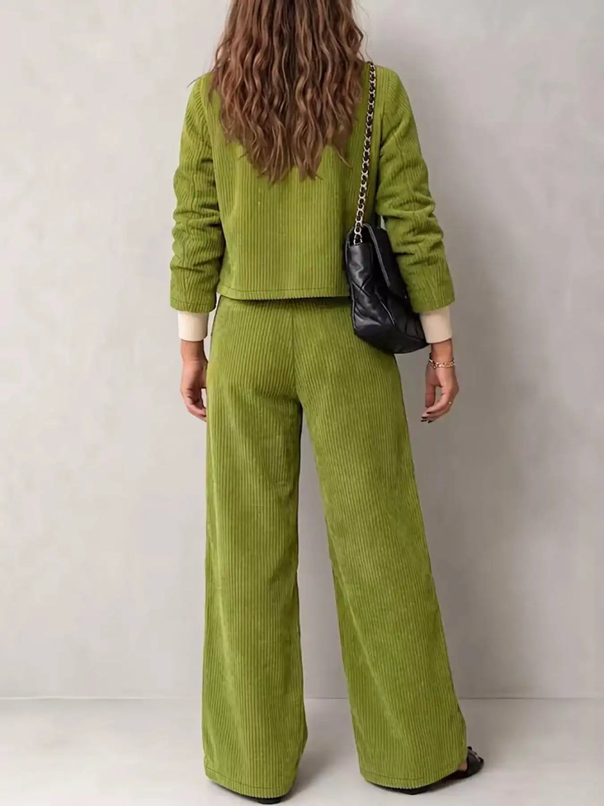 Full Size Corduroy Button-Down Jacket and Wide-Leg Pants Two-Piece Set Plus Size 101001217256067 73 Women's Pants Set Gifts for Her Jerry's Apparel 