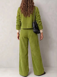 Full Size Corduroy Button-Down Jacket and Wide-Leg Pants Two-Piece Set Plus Size 101001217256067 73 Women's Pants Set Gifts for Her Jerry's Apparel 