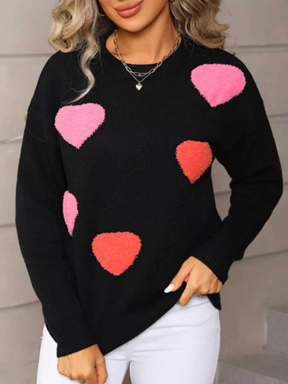 Valentine's Day Heart Pattern Long Sleeve Sweater 100100068468920 49 Affordable Fashion Under $100 Jerry's Apparel 