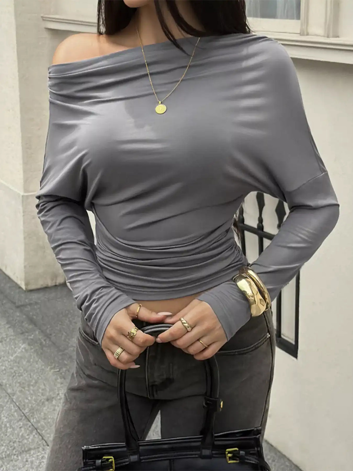 Ruched Long Sleeve Slim Fit T-Shirt 101001489536698 37 Affordable Fashion Under $100 Jerry's Apparel 