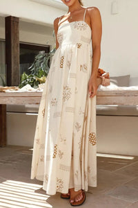 Cutout Back Printed Square Neck Maxi Cami Dress