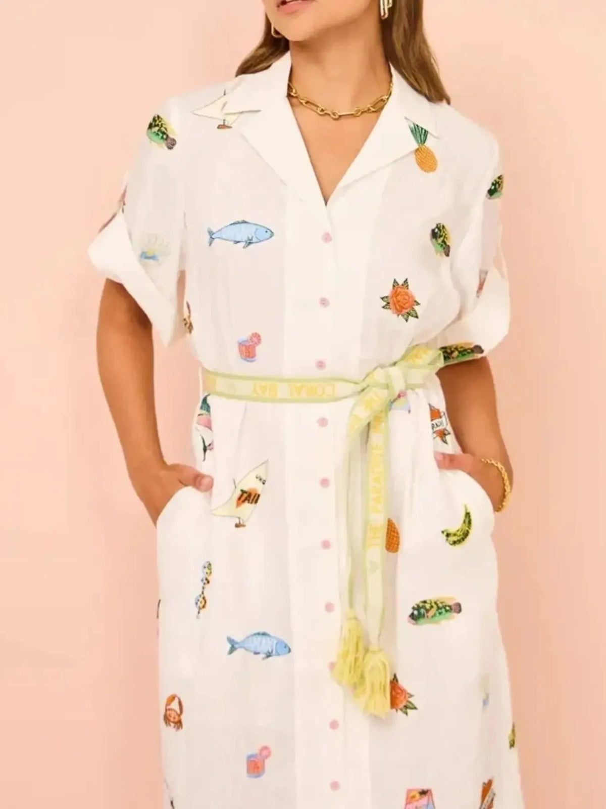 Printed Button Up Shirt Dress
