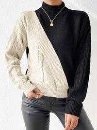 Color Block Cable Knit Mock Neck Sweater 101002950015213 40 Affordable Fashion Under $100 Jerry's Apparel 