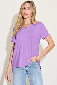 Bamboo Full Size V-Neck High-Low T-Shirt