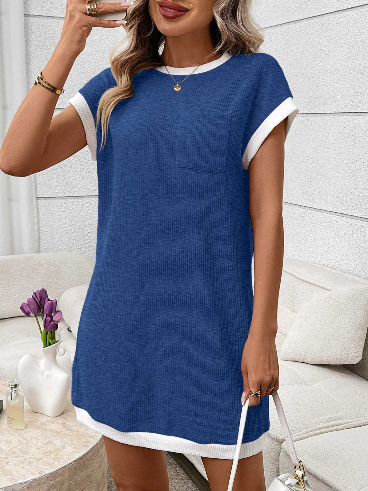 Contrast Trim Ribbed Knit Mini Dress with Pocket 100100281069040 32 Affordable Fashion Under $100 Jerry's Apparel 
