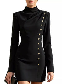 Full Size Decorative Button Mock Neck Mini Dress Plus Size 101001375300940 43 Affordable Fashion Under $100 Jerry's Apparel 