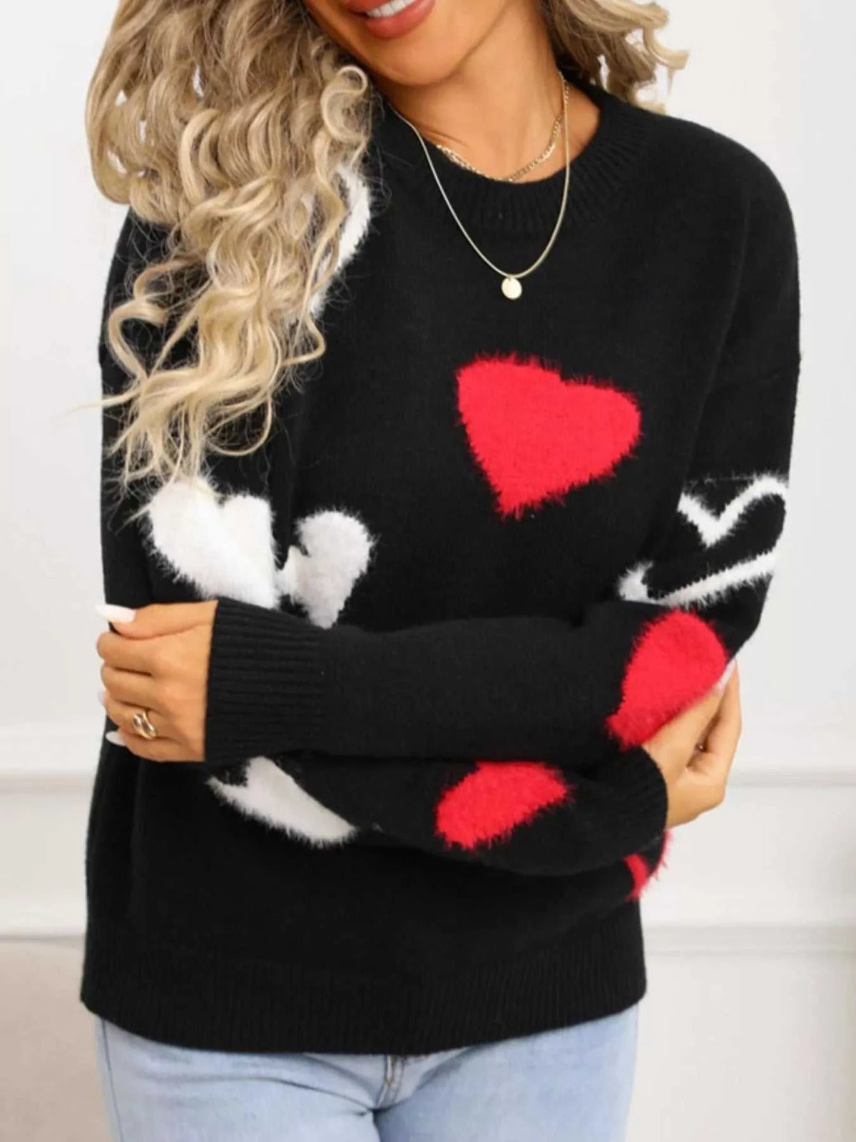 Valentine's Day Heart Pattern Knit Sweater 100100558392039 50 Gifts for Her Jerry's Apparel 