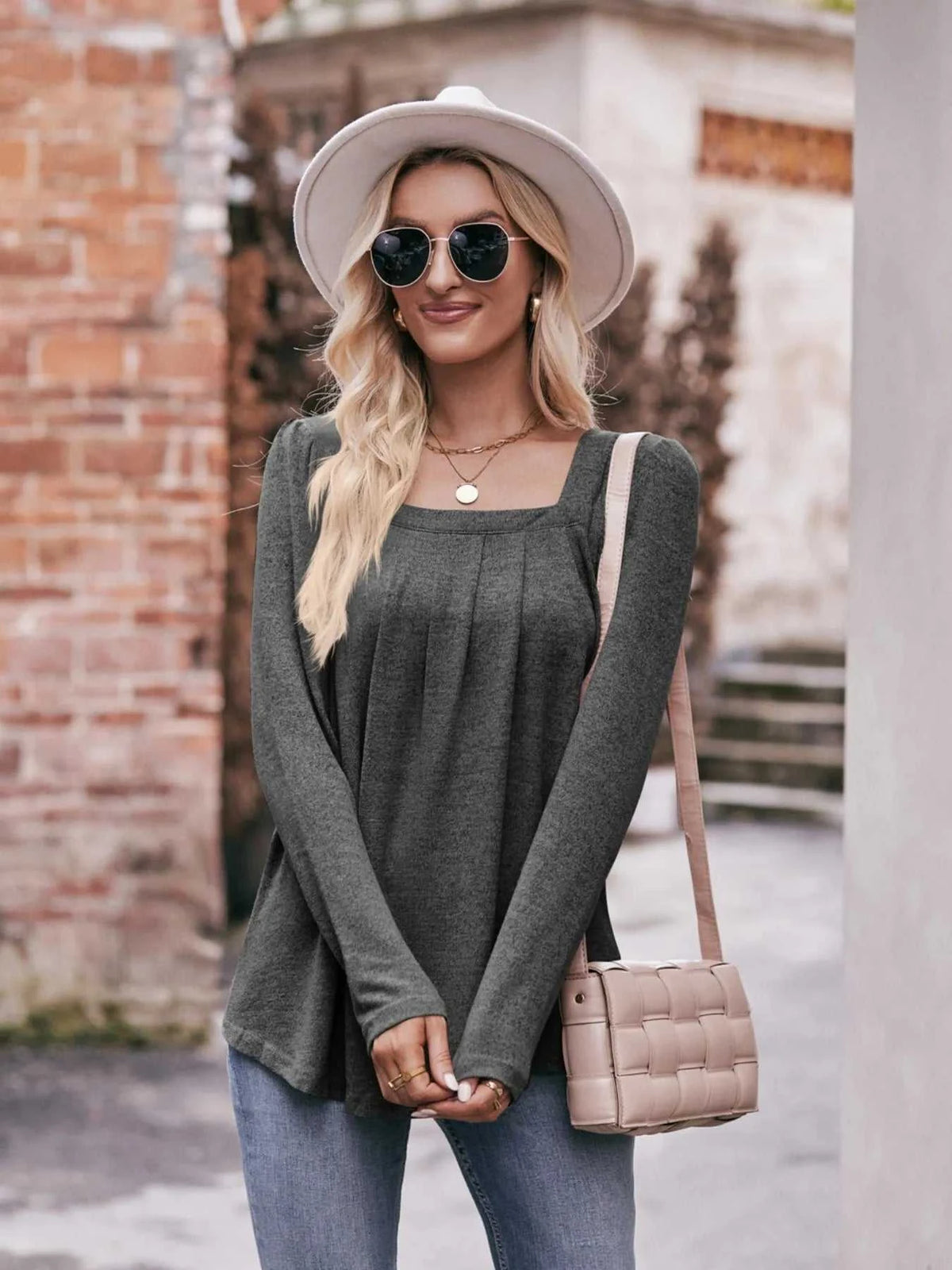 Square Neck Long Sleeve T-Shirt 100100618971989 31 Affordable Fashion Under $100 Jerry's Apparel 