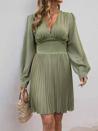 Pleated Long Sleeve V-Neck Dress 100100019199491 59 Gifts for Her Jerry's Apparel 